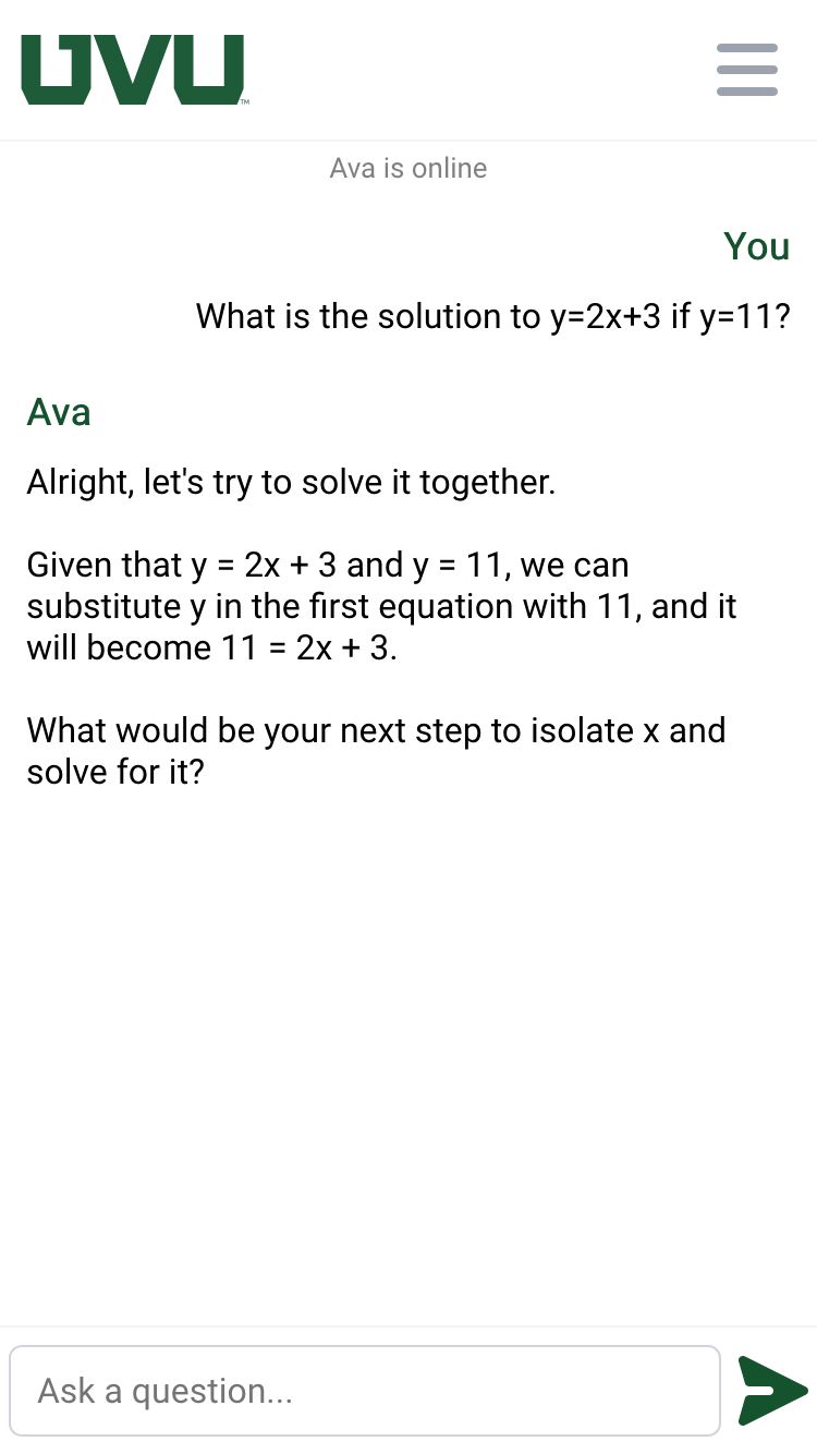 Aiva chatbot helping with a math problem