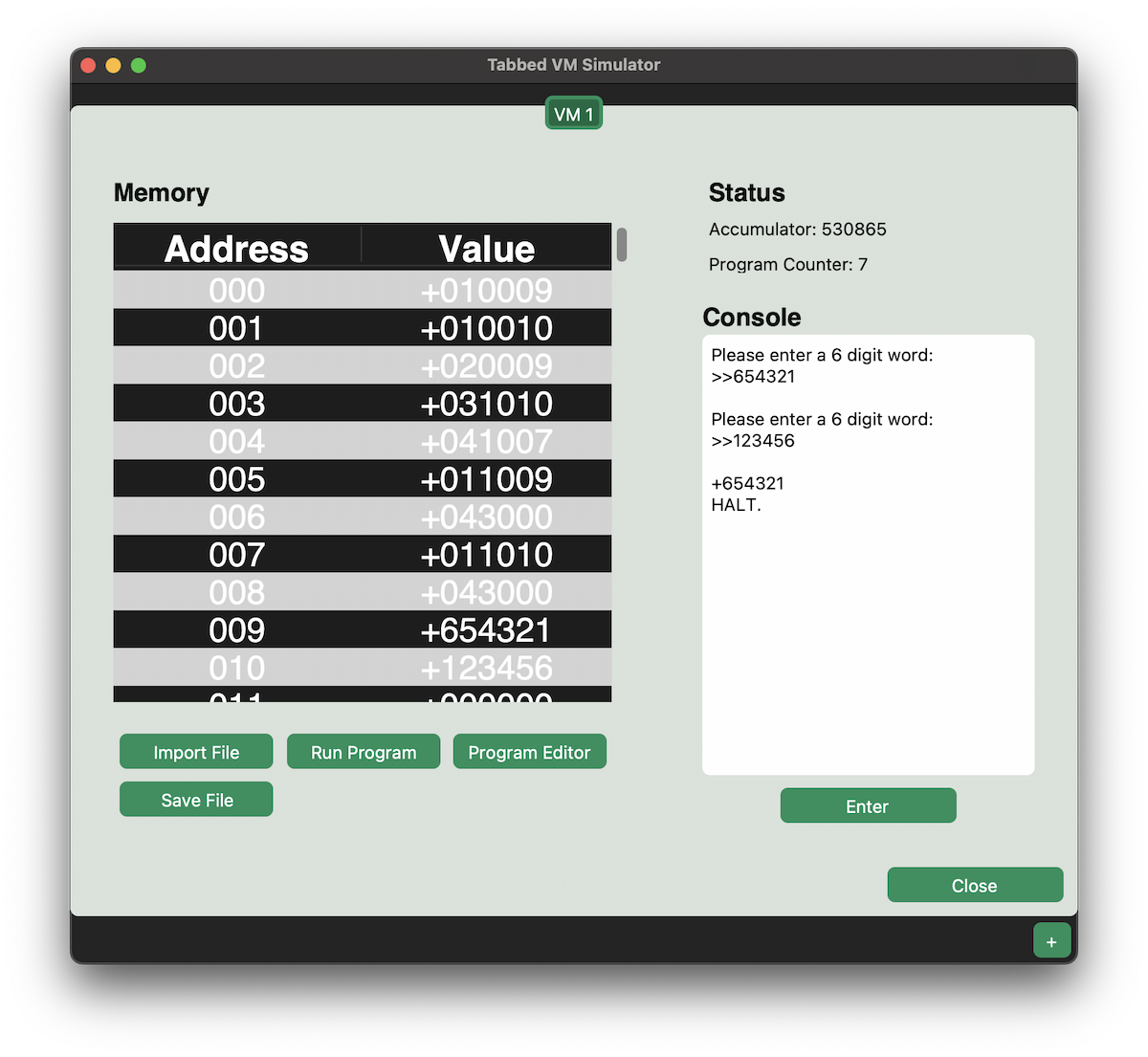 Screenshot of UVSim app